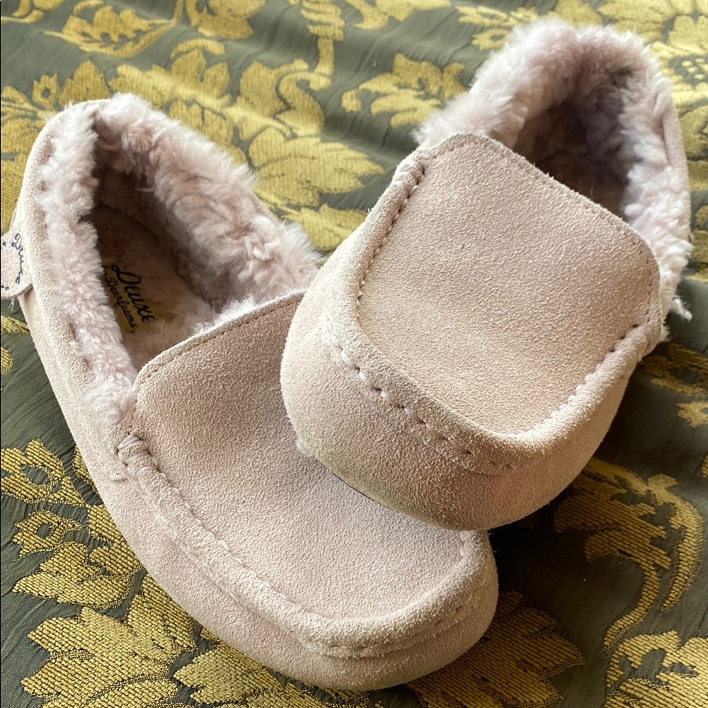 DLuxe Pink Suede Shearling Slippers